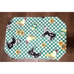 Vintage Vinyl Flannel Back Cow Chicken Pattern Placement Set Of 6 Table Mats